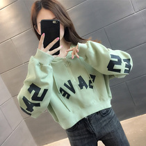Large size womens 2021 new short sweatshirt womens hooded thin loose fat mm small man coat top Joker
