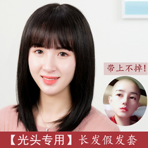 Chemotherapy bald wig female hair real hair full full head cover summer simulation black long fake hair