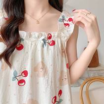 K Cute outer wear French suspension skirt pure nis pajamas woman summer sweet loose home dress sleepdress