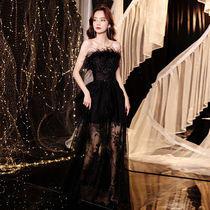 Black evening dress skirt Light luxury niche high-end socialite bandeau birthday party banquet 2021 new summer party