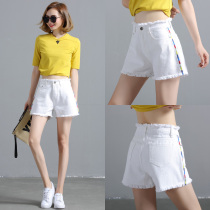 White denim shorts womens summer high waist thin loose wear 2021 new thin wide-legged black hot pants tide