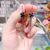 Wan Blue s925 Pure Silver Earline Woman Lucky Flutter 4 Leaf Grass Streaming Su Round Pearl long Earrings 2022 New wave