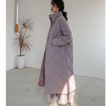 Purple cotton-padded clothing 2021 Winter loose fashion temperament Joker womens diamond bread jacket jacket Short Long