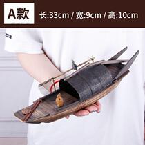 Jiangnan Ucanopy boat capable of launching fish tank pool building with view micro-model ornament pure handmade mini floating small wooden boat