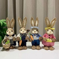 Plaid small objects straw rabbit home furnishings retro living room TV cabinet decoration Mori wedding photography props