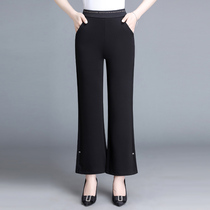 Mom spring micro flared pants nine-point casual pants black versatile stretch thin middle-aged spring and autumn pants female thin section