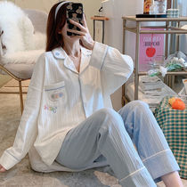 Spring and autumn pajamas womens cotton long sleeves Net red pop models can be worn outside home clothes two sets fresh autumn and winter flowers