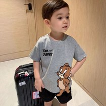 Boys short-sleeved cotton t-shirt summer sweat-absorbing T-shirt male baby loose cat and mouse cartoon top tide