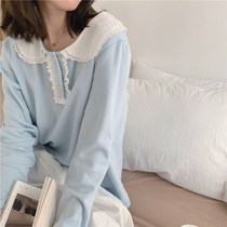 Simple and sweet ins pajamas women's Japanese lace doll collar long sleeve pants lazy casual home clothing suit