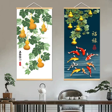 新中式玄关装饰画福字锦鲤走廊挂画-新中式玄关装饰画福字锦鲤走廊挂画