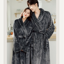 Coral velvet robe womens autumn and winter long plus velvet padded bathrobe flannel mens pajamas winter home wear