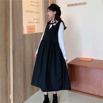 Spring and Autumn New Korean Academy Wind Long Sleeve Bottom Shirt Backband Dress Female Student Loose Two-Piece Tide
