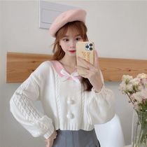 Bow V-neck loose color color knit sweater new Korean version of lazy wind very fairy sweater women wear wild tide