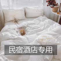 Bed and breakfast wind hotel bedding four-piece set Hotel pure white duvet cover sheets three-piece set bed sheet 4 pieces wholesale