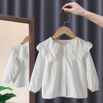 Girls Shirt 2021 Spring New Childrens Lace Princess Base Top Top Western Baby Long Sleeve Shirt