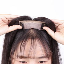 Real hair needle replacement piece female hair cover seam wig patch free split hijab top white hair oblique bangs light and thin