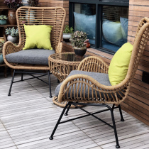Rattan furniture Three-piece Nordic leisure lazy sofa Outdoor balcony table and chair combination Rattan chair Coffee table backrest chair