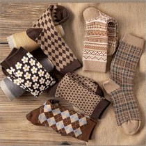 Curry socks autumn and winter womens middle tube thickened warm Japanese Retro Pile socks Korean version of high tube stockings college style