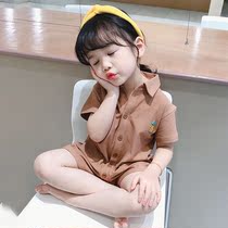 Girls jumpsuits summer 2021 new Korean edition childrens childrens Western style short-sleeved one-piece baby shorts tide