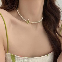 Korean Version Drop Glaze Tulip Fresh Water Pearl Necklace Woman Summer 2022 New Light Lavish Crowdneck Chain Advanced Sensation