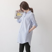Spring and Autumn Clothes Professional Maternity Womens Striped Maternity Shirt Plus Size Top Winter Plus Velvet base shirt Shirt Overalls