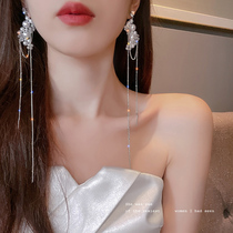 Pearl crystal earrings female summer super long tassel earrings 2021 New Tide personality fashion exquisite earrings