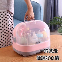 Baby supplies bottle storage box portable large baby tableware storage box drain drying rack with lid dustproof