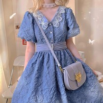 Fairy dress Summer French super fairy forest department doll collar bubble sleeve strap dress Medium and long puffy princess dress