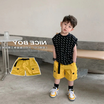 Boys summer clothing suit 2022 new summer childrens vest sleeveless T-shirt Two sets of overalls shorts cool
