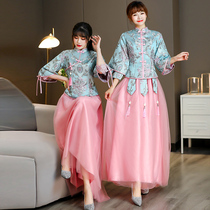 Chinese bridesmaid women 2021 New Chinese style little Spring Autumn pink plus size sisters Unity wedding dress