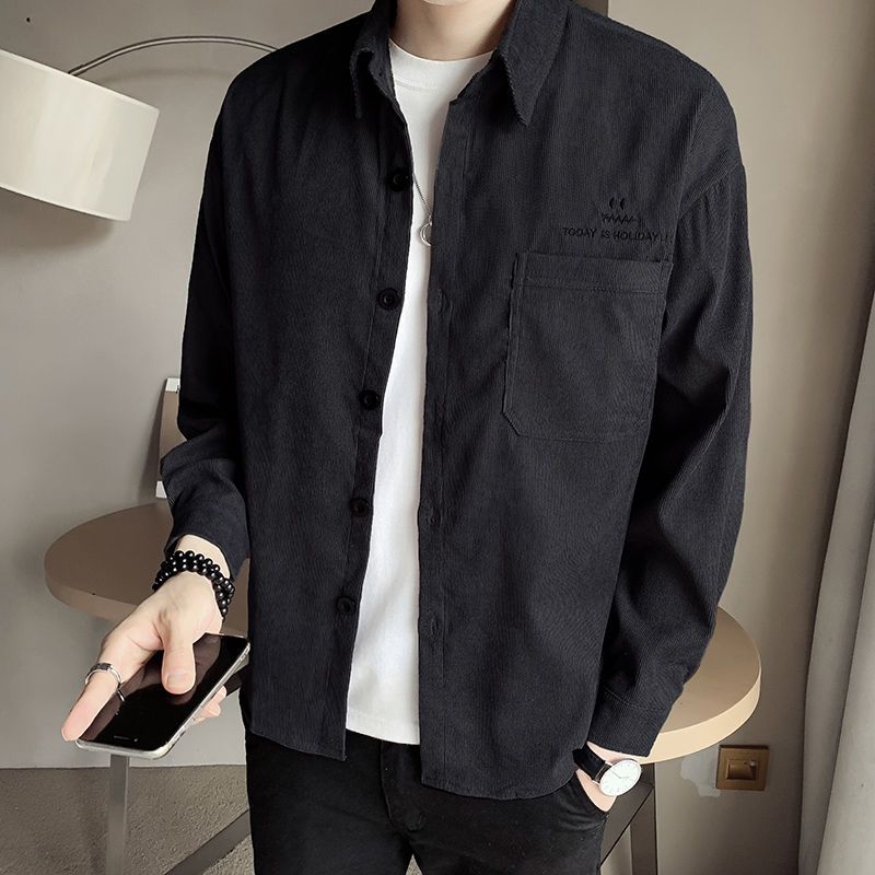 メンズコーデュロイシャツ韓国スタイルトレンディルーズ大きいサイズシャツ 2024 早春の新青年スリムジャケット