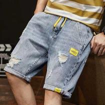 Summer thin all-match ripped jeans mens five-point shorts casual Korean version of the trend slim straight breeches