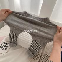 2021 Spring and Autumn New Korean boys and girls casual pants children childrens wear color plaid patch bottoming trousers