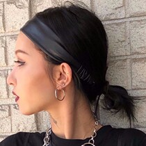 Sports headscarf ins Bungee black hairband reflective Korean style hip-hop street leather elastic hairband trendy men and women