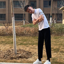 Black samurai pants mens nine-point trousers summer thin trend spirit guy hanging loose straight casual trousers