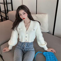 Vintage V-neck long sleeve sweater womens autumn season 2021 New Korean loose short knitted cardigan top