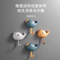 Creative cute and fun small whale hook Free hole bathroom bedroom door back hook Wall strong adhesive hook ins