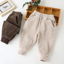 Childrens clothing boys pants plus velvet autumn and winter 2020 children corduroy harlenty pants small children baby trousers