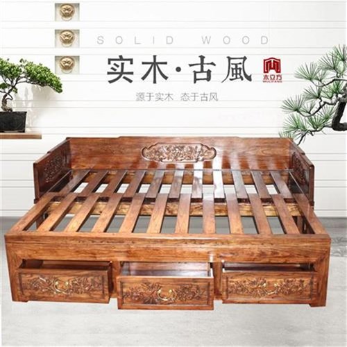 Supply custom solid wood Arhat bed Old Elm Chinese elm V push-pull bed Arhat bed