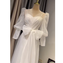 Light wedding dress 2021 new bride French fairy Air white light luxury niche high-end out yarn small evening dress summer