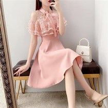  Lady dress 2021 new summer fashion waist thin elegant lace stitching skirt female Z temperament medium long