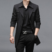 High-end windbreaker mens long 2021 autumn and winter trend slim mens jacket Korean casual business plus velvet jacket