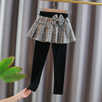 Girl Spring Dress Underpants Fake Two Dress Pants New Girl Foreign Pistachio Pants Outside Wearing Children Spring And Autumn Long Pants