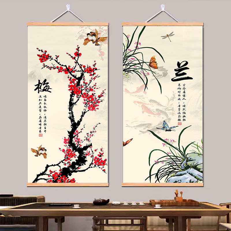 【掛軸4本セット】梅・蘭・竹・菊／中国画 掛け軸／客間・和室インテリア 梅兰竹菊画轴-梅兰竹菊画轴促销价格、梅兰竹菊画轴品牌- 淘宝