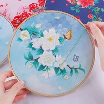 Embroidery diy handmade beginner embroidery material bag ancient wind group fan Su embroidery silk belt embroidery embroidery gift
