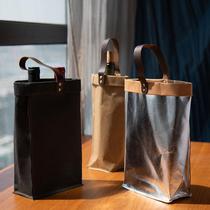  High-grade red wine tote bag Double literary and foreign wine bag Single washed kraft paper red wine box 2 gift bags