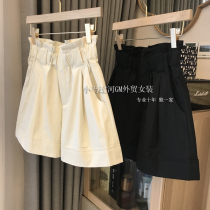 Wang fried style ~ pants type giant Zan spring and summer wooden ear side flower bud waist casual loose straight tube high waist wide leg shorts women