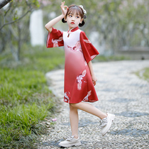 Childrens cheongsam skirt 2021 new summer Chinese style improved childrens red girls Hanfu summer dress