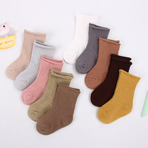 Childrens stacking socks Spring and Autumn 5 pairs of babies thin combed cotton pile of socks loose curling boys and girls color middle tube
