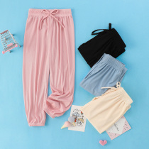 Childrens Summer Thin Outside Wearing Baby Foreign Air Pants Girl Ice Silk Breathable Anti-mosquito Pants Boy Loose Light Cage Pants
